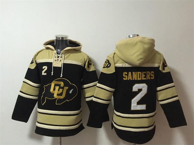Men's Colorado Buffaloes #2 Shedeur Sanders Black Ageless Must-Have Lace-Up Pullover Hoodie
